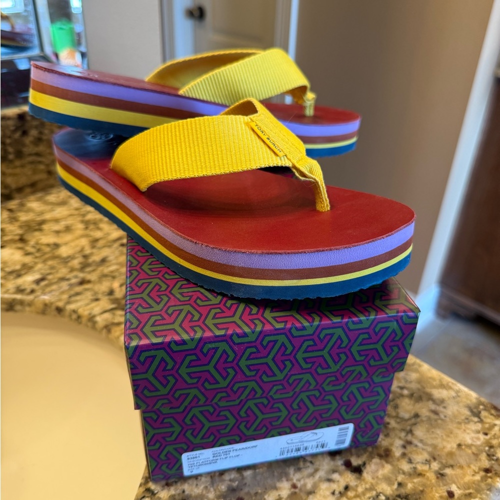 Tory Burch flip-flops, platform, boho, size 9